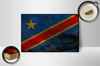 Panneau en bois drapeau RD Congo 18x12 cm décoration rouille Congo démocratique 2