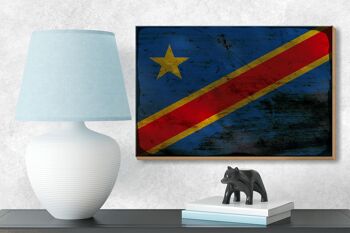 Panneau en bois drapeau RD Congo 18x12 cm décoration rouille Congo démocratique 3