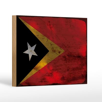 Letrero de madera bandera de Timor Oriental 18x12 cm Bandera de Timor Oriental decoración oxidada