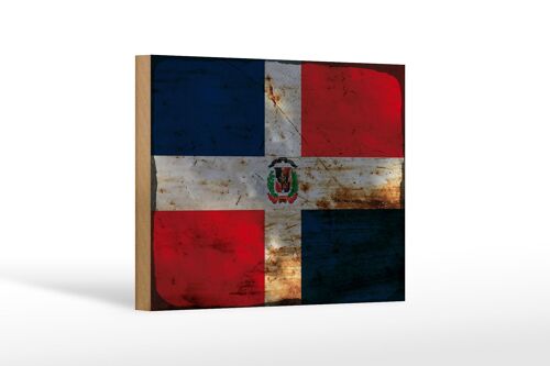 Holzschild Flagge Dominikanische Republik 18x12 cm Rost Dekoration