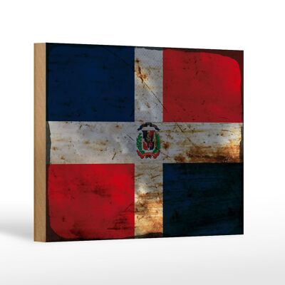 Letrero de madera bandera República Dominicana 18x12 cm decoración óxido
