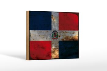 Panneau en bois drapeau République Dominicaine 18x12 cm décoration rouille 1