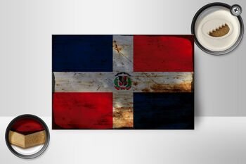 Panneau en bois drapeau République Dominicaine 18x12 cm décoration rouille 2