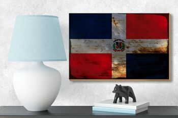 Panneau en bois drapeau République Dominicaine 18x12 cm décoration rouille 3