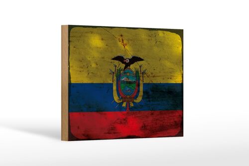 Holzschild Flagge Ecuador 18x12 cm Flag of Ecuador Rost Dekoration