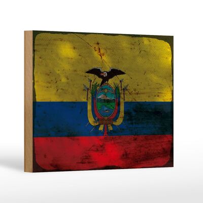 Holzschild Flagge Ecuador 18x12 cm Flag of Ecuador Rost Dekoration