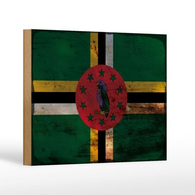 Cartello in legno bandiera Dominica 18x12 cm Bandiera della Dominica decoro ruggine