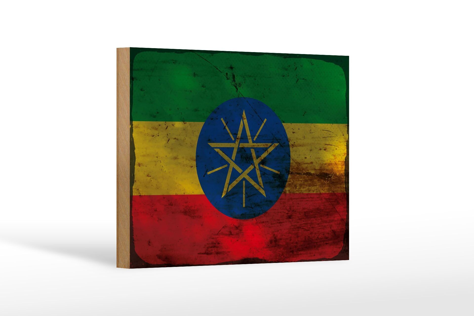 Wooden sign flag Ethiopia 18x12 cm Flag Ethiopia rust decoration