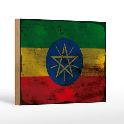 Cartello in legno bandiera Etiopia 18x12 cm Bandiera Etiopia decoro ruggine