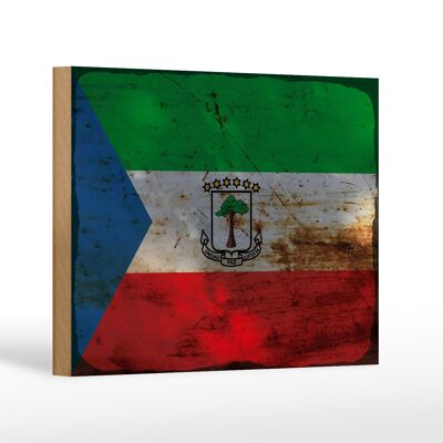 Letrero de madera bandera Guinea Ecuatorial 18x12 cm bandera decoración óxido