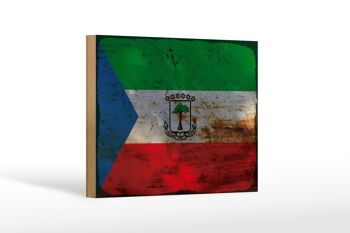 Drapeau de signe en bois Guinée équatoriale 18x12 cm drapeau décoration rouille 1