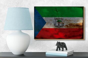 Drapeau de signe en bois Guinée équatoriale 18x12 cm drapeau décoration rouille 3