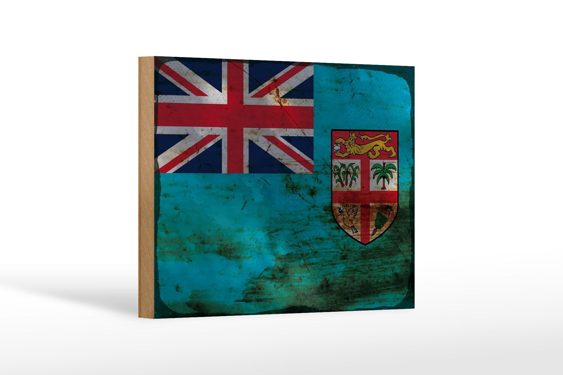 Cartello in legno bandiera Fiji 18x12 cm Bandiera delle Fiji decoro ruggine