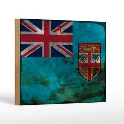 Letrero de madera bandera Fiji 18x12 cm Bandera de Fiji decoración óxido