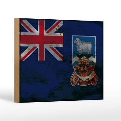 Letrero de madera bandera Islas Malvinas 18x12 cm bandera decoración óxido