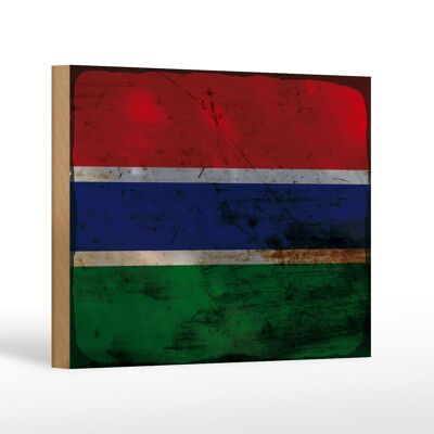 Letrero de madera bandera Gambia 18x12 cm Bandera de Gambia decoración óxido