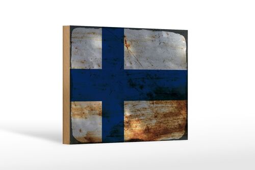 Holzschild Flagge Finnland 18x12 cm Flag of Finland Rost Dekoration