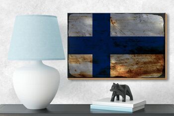 Panneau en bois drapeau Finlande 18x12 cm Drapeau de la Finlande décoration rouille 3