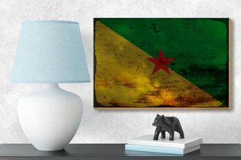Panneau en bois drapeau Guyane française 18x12 cm drapeau décoration rouille 3