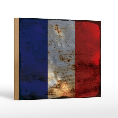 Holzschild Flagge Frankreich 18x12 cm Flag of France Rost Dekoration