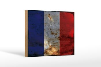 Panneau en bois drapeau France 18x12 cm Drapeau de la France décoration rouille 1
