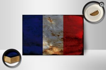 Panneau en bois drapeau France 18x12 cm Drapeau de la France décoration rouille 2
