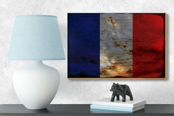 Panneau en bois drapeau France 18x12 cm Drapeau de la France décoration rouille 3