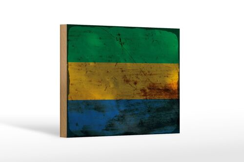 Holzschild Flagge Gabun 18x12 cm Flag of Gabon Rost Dekoration