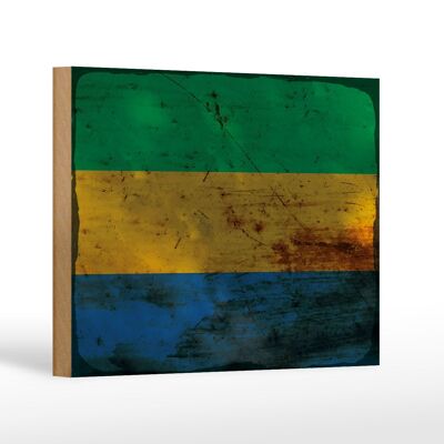 Holzschild Flagge Gabun 18x12 cm Flag of Gabon Rost Dekoration