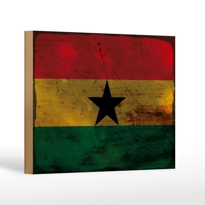 Letrero de madera bandera Ghana 18x12 cm Bandera de Ghana decoración óxido