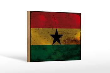 Panneau en bois drapeau Ghana 18x12 cm Drapeau du Ghana décoration rouille 1