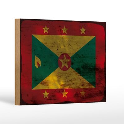 Cartello bandiera in legno Grenada 18x12 cm Bandiera di Grenada decoro ruggine