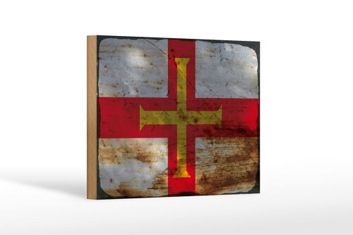 Holzschild Flagge Guernsey 18x12 cm Flag of Guernsey Rost Dekoration