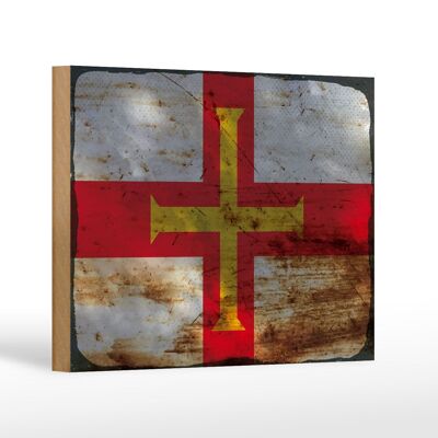 Holzschild Flagge Guernsey 18x12 cm Flag of Guernsey Rost Dekoration