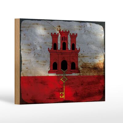 Letrero de madera bandera Gibraltar 18x12 cm Bandera Gibraltar decoración óxido