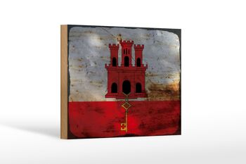 Panneau en bois drapeau Gibraltar 18x12 cm Drapeau Gibraltar décoration rouille 1
