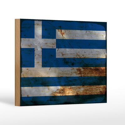 Letrero de madera bandera Grecia 18x12 cm Bandera Grecia decoración óxido