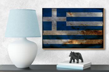 Panneau en bois drapeau Grèce 18x12 cm Drapeau Grèce décoration rouille 3