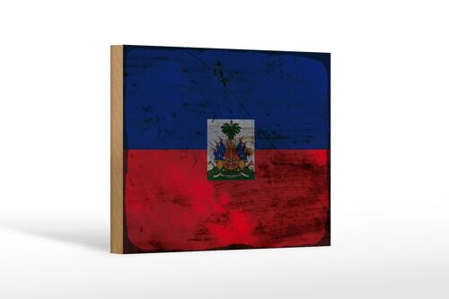 Holzschild Flagge Haiti 18x12 cm Flag of Haiti Rost Dekoration