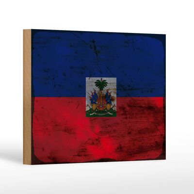 Holzschild Flagge Haiti 18x12 cm Flag of Haiti Rost Dekoration