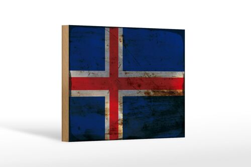 Holzschild Flagge Island 18x12 cm Flag of Iceland Rost Dekoration