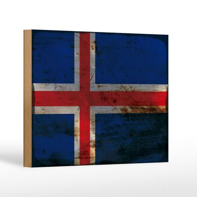 Holzschild Flagge Island 18x12 cm Flag of Iceland Rost Dekoration