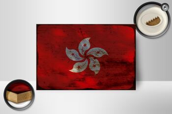 Panneau en bois drapeau Hong Kong 18x12 cm Drapeau Hong Kong décoration rouille 2