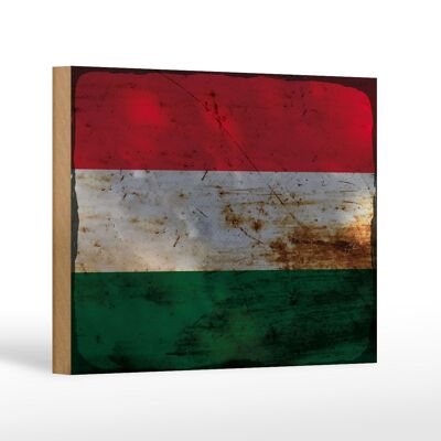 Holzschild Flagge Ungarn 18x12 cm Flag of Hungary Rost Dekoration