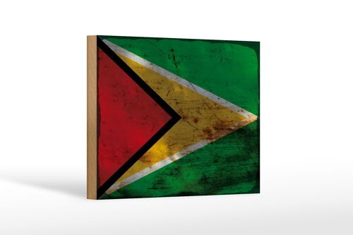 Holzschild Flagge Guyana 18x12 cm Flag of Guyana Rost Dekoration