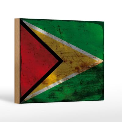 Letrero de madera bandera Guyana 18x12 cm Bandera de Guyana decoración óxido