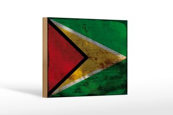 Panneau en bois drapeau Guyane 18x12 cm Drapeau de Guyane décoration rouille 1