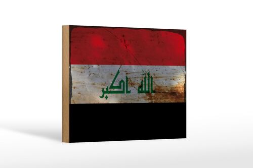 Holzschild Flagge Irak 18x12 cm Flag of Iraq Rost Dekoration