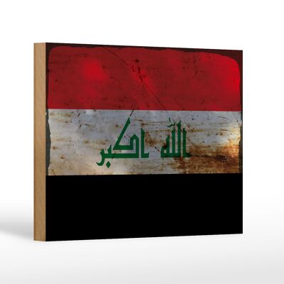 Letrero de madera bandera Irak 18x12 cm Bandera de Irak decoración óxido