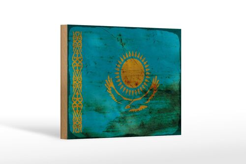 Holzschild Flagge Kasachstan 18x12 cm Kazakhstan Rost Dekoration